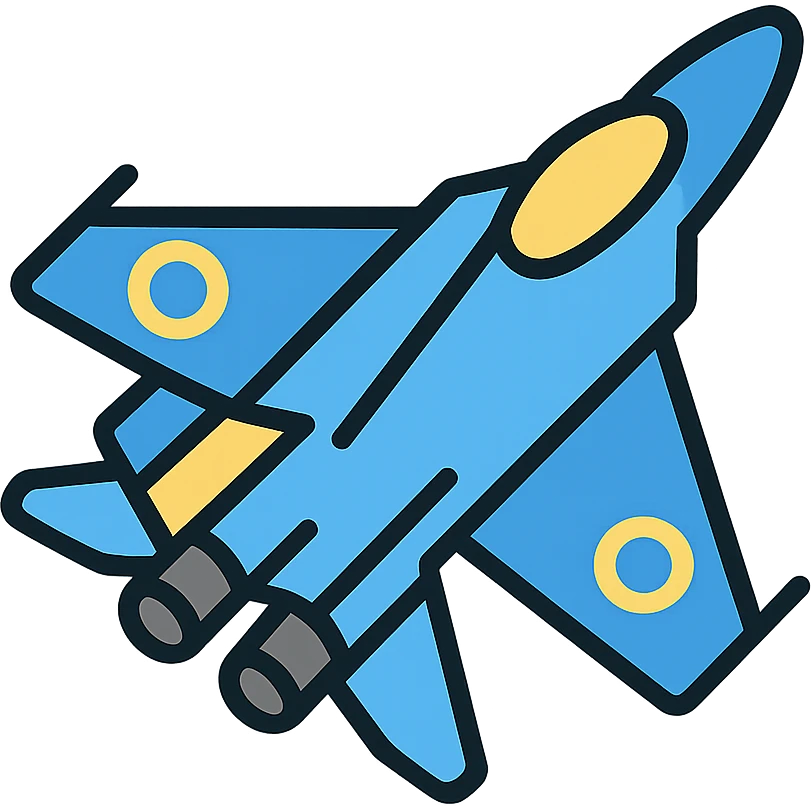 Ukrainian fighter jet with blue and yellow markings, sleek modern design emoji