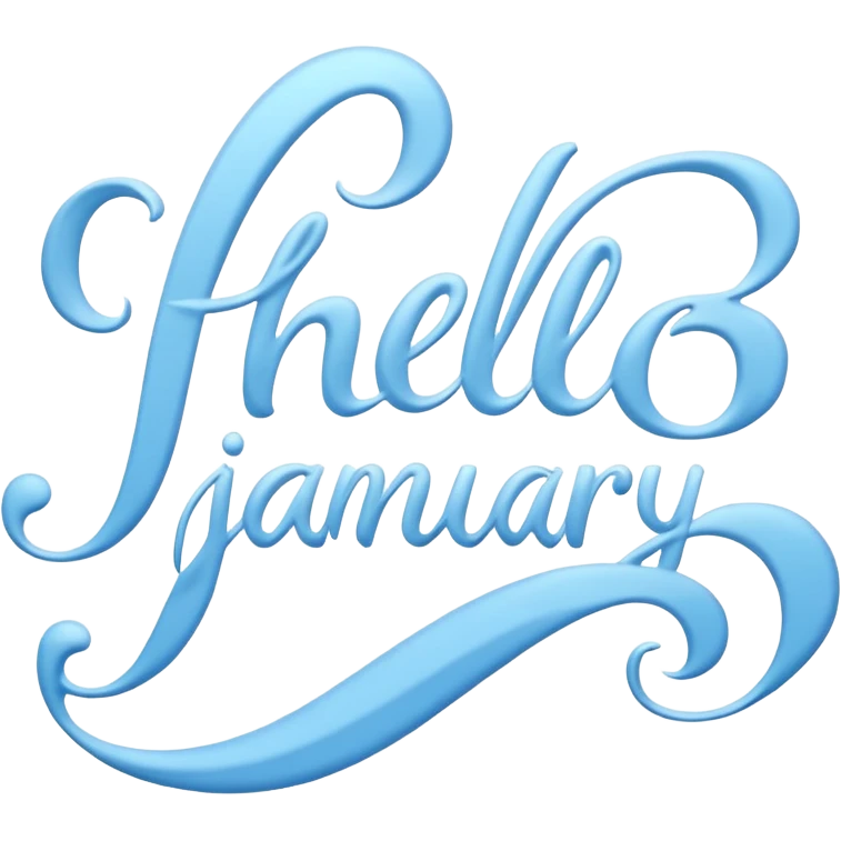 Light Blue “ hello January “ word in cursive emoji