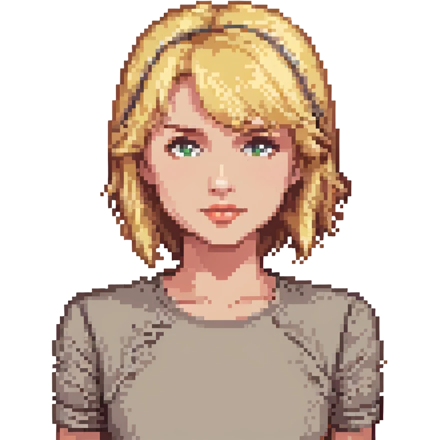blonde girl with side-swept bangs, pixel art style emoji
