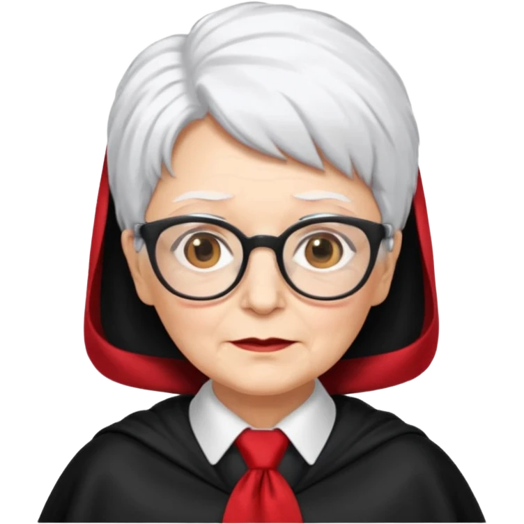 An older woman with glasses and white hair, in a red tie and black cape emoji