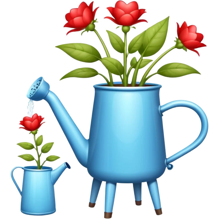 i want a watering jug with legs watering 3 plans in increasing height with hearts in the flowers emoji