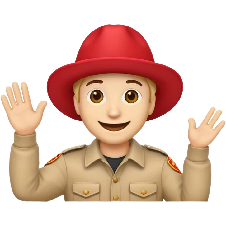 smiling emoji waving with a red Spanish cordobés hat emoji