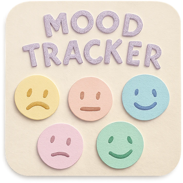 soft pastel mood tracker with pastel round smiley faces, paper craft style, soft pastel colors emoji