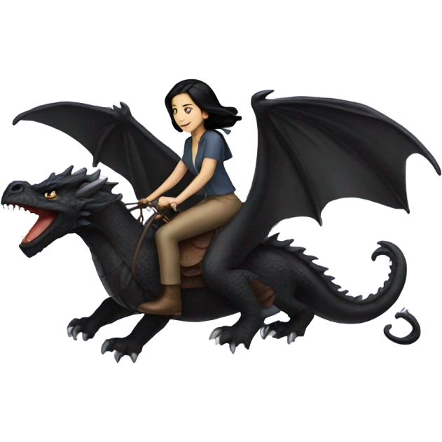 Black haired woman Riding a black dragon  emoji