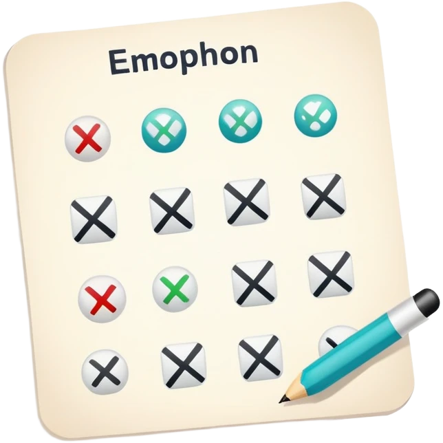 paper with multiple choice answers, a quiz sheet with checkmarks and X marks emoji