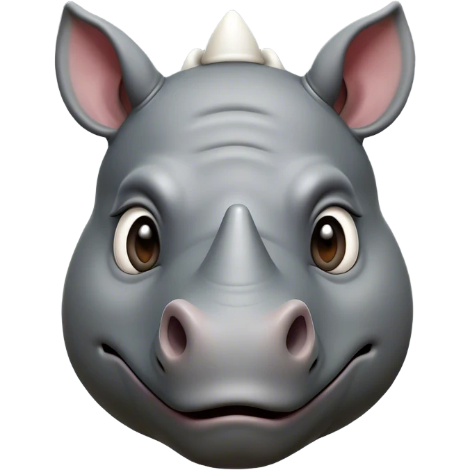 Cinematic Comical Rhinoceros Portrait Emoji, Head tilted dramatically with an exaggeratedly amused expression, featuring a striking, glossy slate-gray hide with a boldly textured white horn, wide, expressive eyes filled with playful disbelief, Simplified yet hilariously expressive features, highly detailed, glowing with a slightly sassy glow, high shine, dramatic yet playful, stylized with an air of cheeky wild mischief, bright and endearing, soft glowing outline, capturing the essence of a spirited and over-the-top rhinoceros, so meme-worthy it feels like it could charge its way into internet fame instantly! emoji