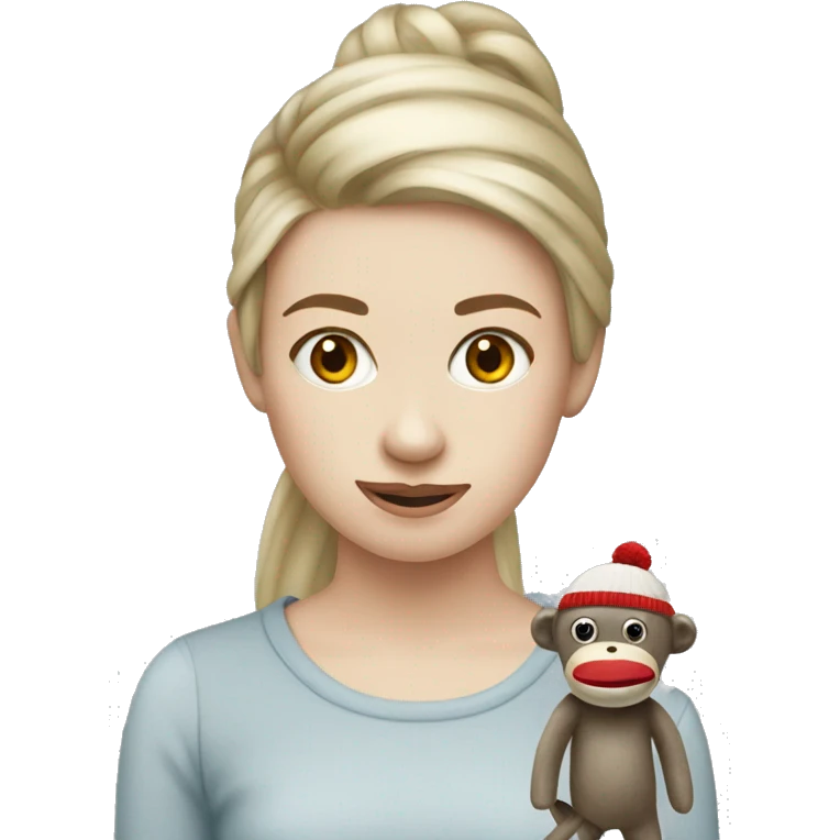 a pale girl with a sock monkey emoji