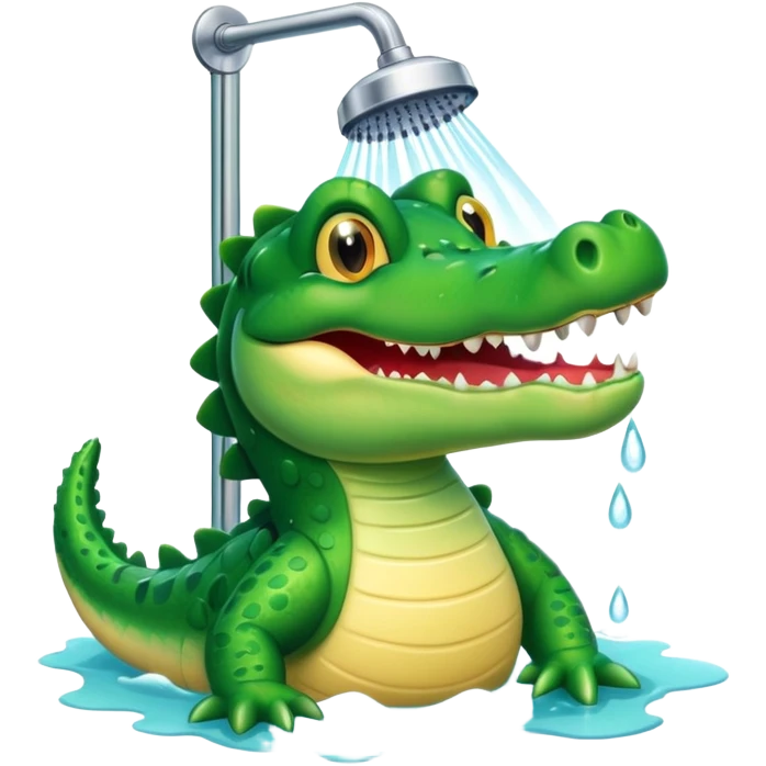 Cute crocodile is showing under the shower  emoji