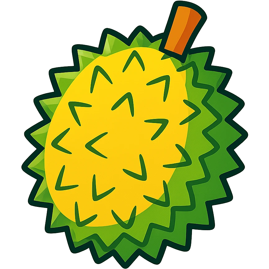 whole durian fruit, stylized cartoon, bright colors, isolated on white background emoji