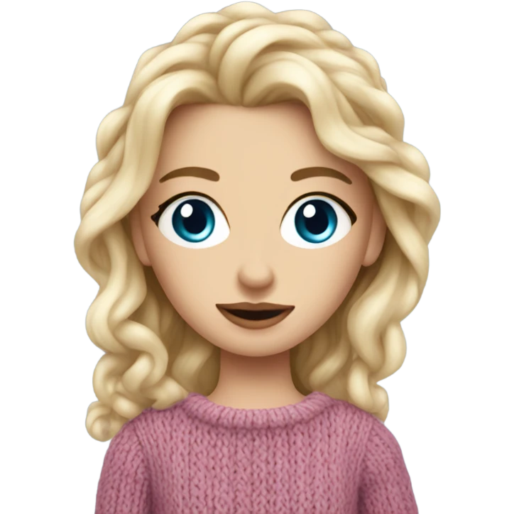Beautiful finish blonde girl with blue eyes knitting sweater  emoji