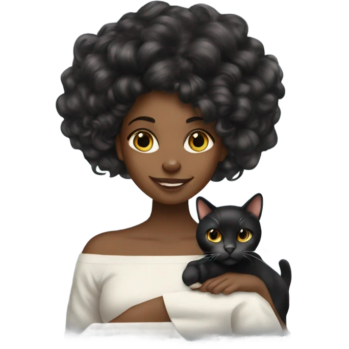 black girl with silk press holding calico cat emoji