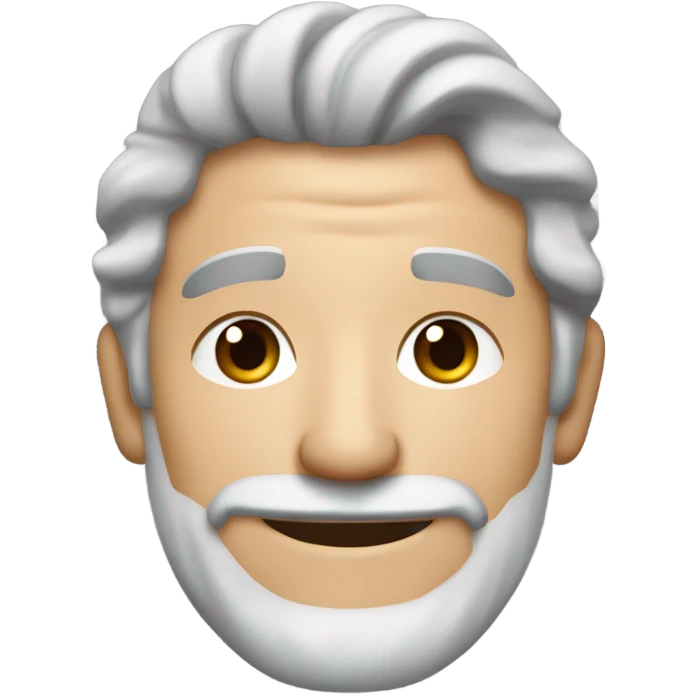 Older attractive man with mediumlong grey and brown hair tucked behind his ears & a little bit curly with a five o clock shadow beard smiling emoji