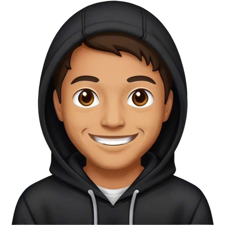 A serial killer wearing a black hoodie and smiling emoji