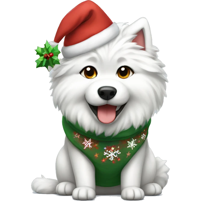 Samoyes wearing a Christmas Hoodie emoji