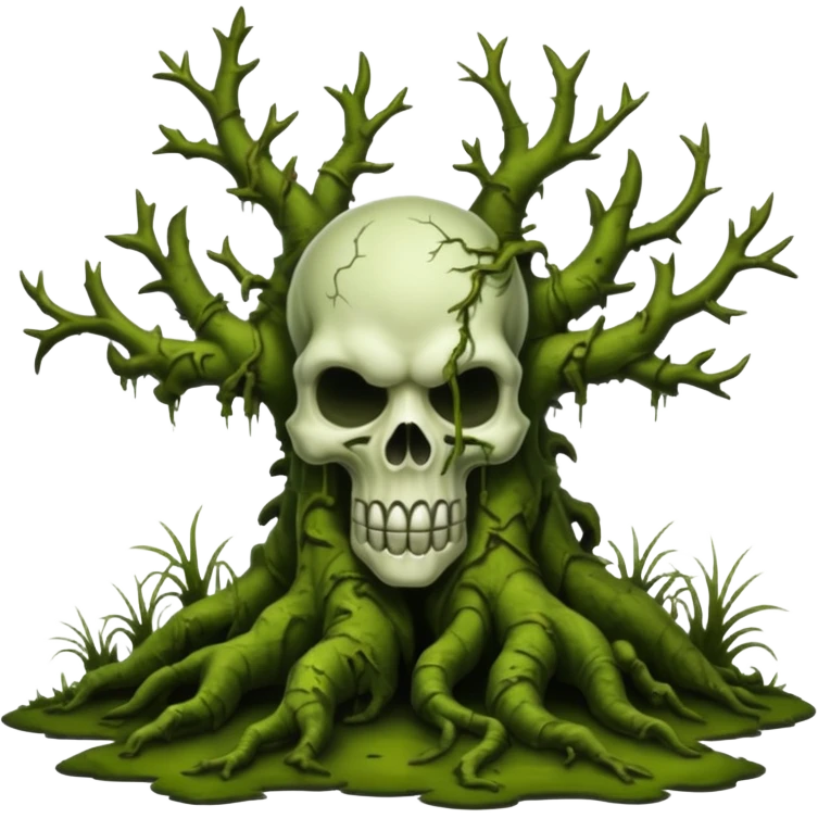 Creepy moss covered swamp trees. In the style of your bleeding skull art emoji