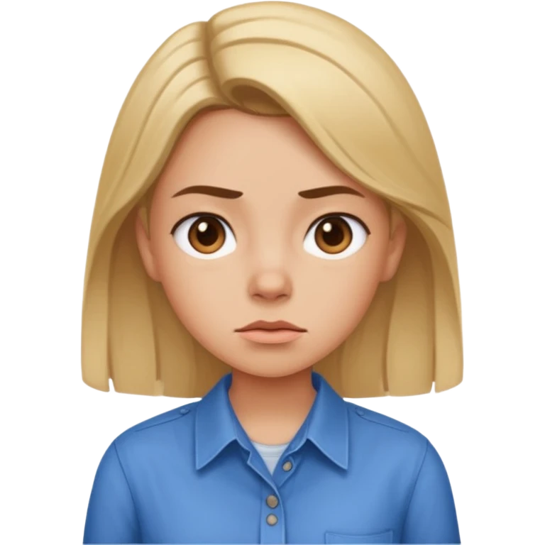 girl in a blue button-up shirt looking cynical emoji