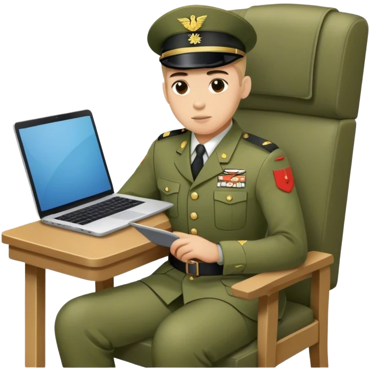 Soldier on a chair watching a laptop, kawaï style emoji