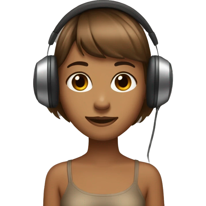 Cute woman brown bangs hair headphone , tanned skin tone  emoji