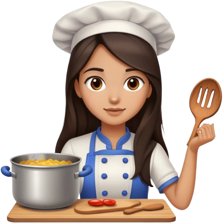 cooking  girl long dark brown hair and dark brown eyes, ight to medium skin tone emoji