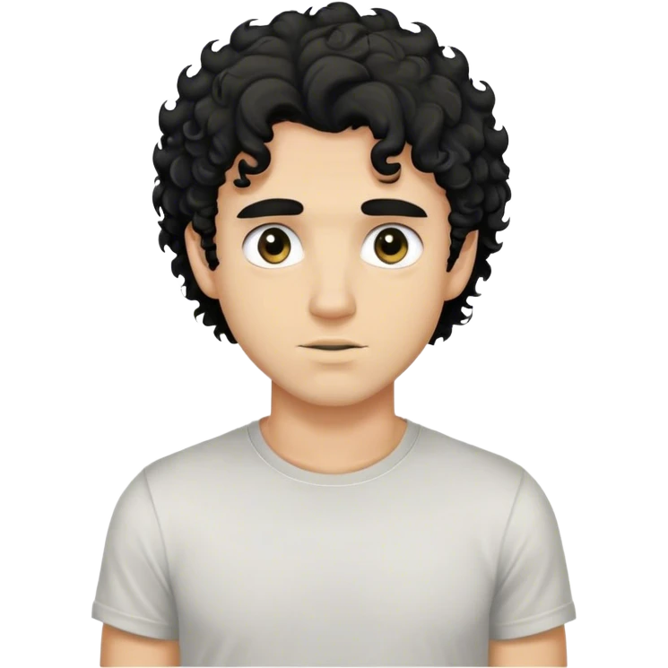 Blonde handsome man with dirty black curly hair in a t shirt with black eyes portrait emoji
