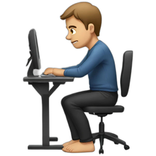 guy sitting at computer with really bad, forward leaning posture emoji