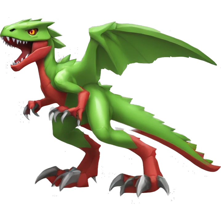  Cool Edgy Green Red Digimon-Fakemon-Guilmon-Velociraptor-Dragon-Mecha full body emoji