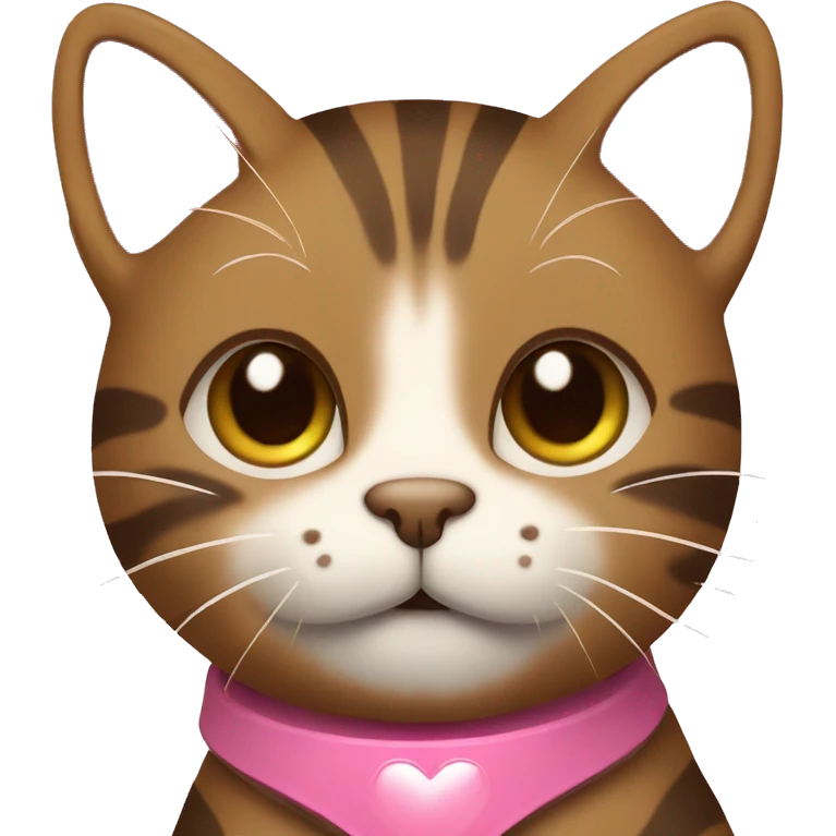 cute adorable brown tabby cat with a pink heart collar  emoji