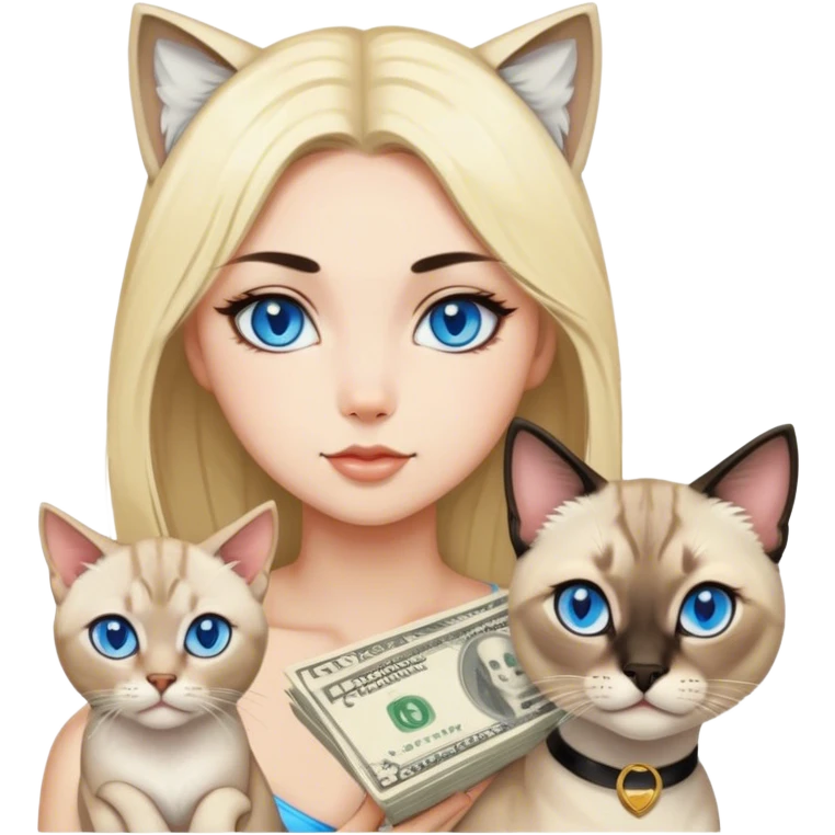 point lynx siamese cat with blue eyes and a girl with black hair and blonde money pieces in the front of the hair emoji
