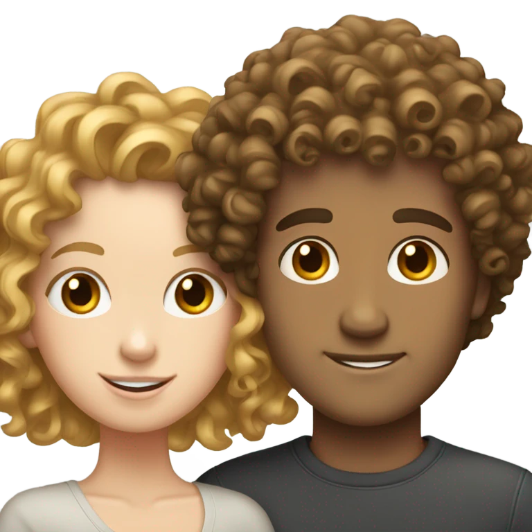 Curly haired white girl with curly haired white man emoji