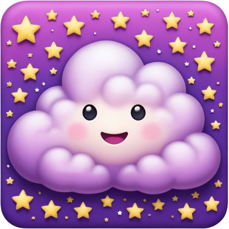 I want a purple cloud that's not like this one ☁️ but has a realistic shape without changing its appearance. The cloud should have a slightly white shaded part and should be starry but still purple/pink. The cloud has to be without face and complete purple. emoji