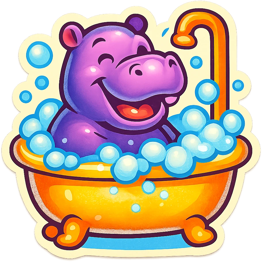 happy hippo with bubbles in bathtub emoji