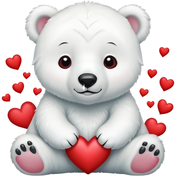 Baby polar bear surrounded by hearts emoji