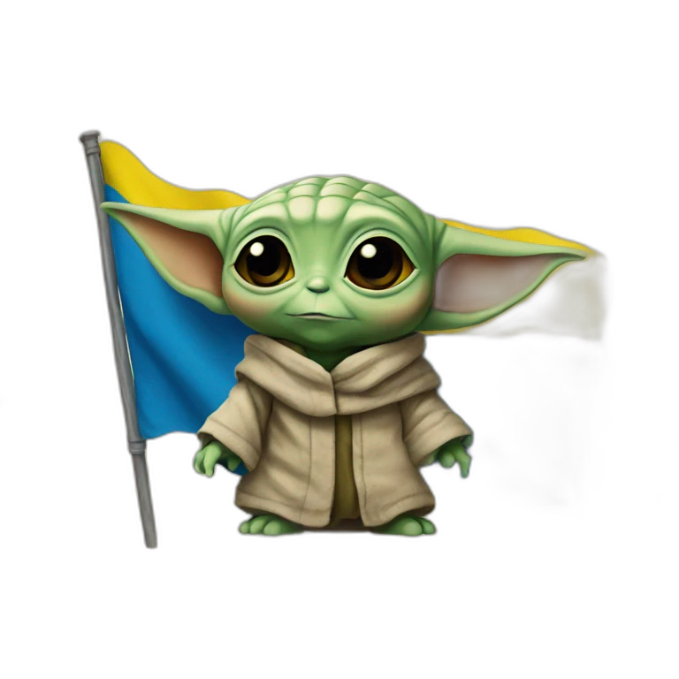 baby yoda holds Ukraine flag emoji