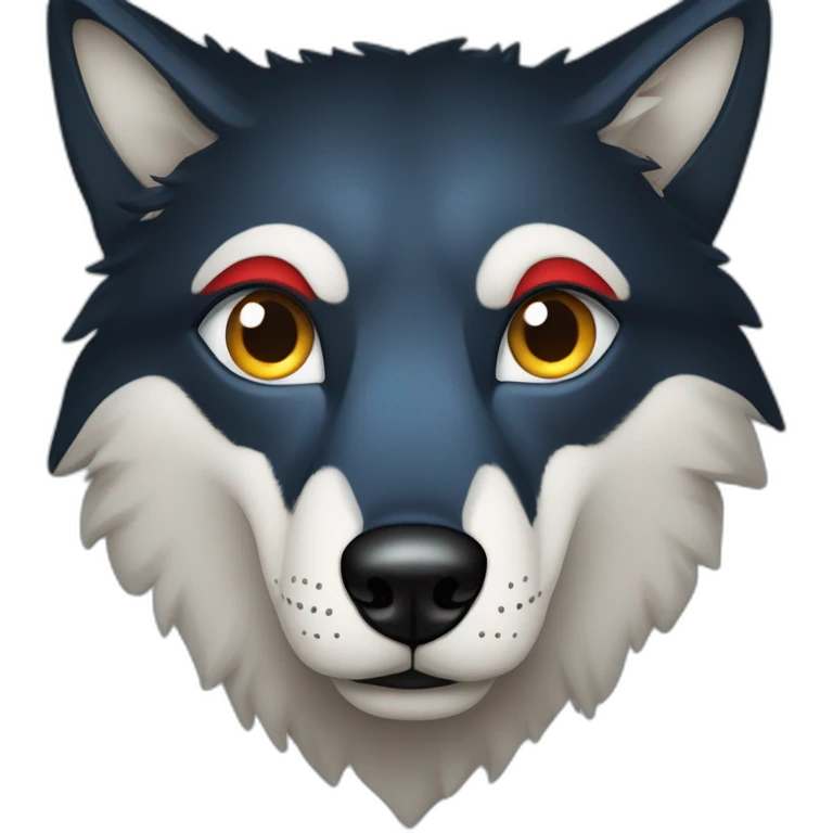 loup noir qui souri avec un oeil bleu et un oeil rouge emoji