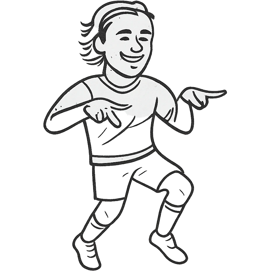 Griezmann goal celebration, football player, smiling while dancing, wearing football jersey, moving line style emoji