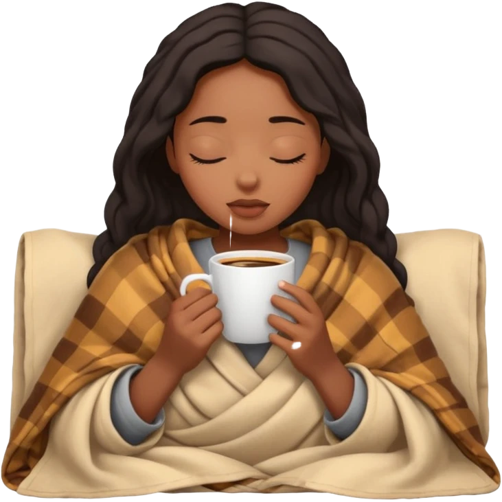 black girl inside a blanket sipping coffee eyes closed emoji