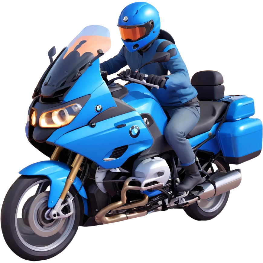 blue BMW RT1200 touring motorcycle with rider on open road emoji