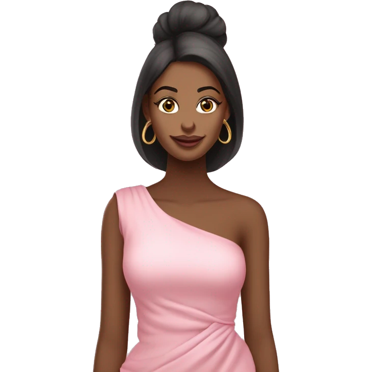 uma mulher loira de cabelos longos com olhos castanhos, usando roupas modernas em tons de rosa vibrante acessorios elegantes e minimalistas em dourado e rosa emoji