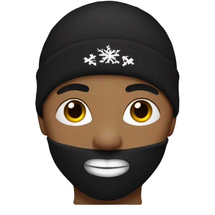 Boy with ski balaclava, black tank top, and tattoos emoji