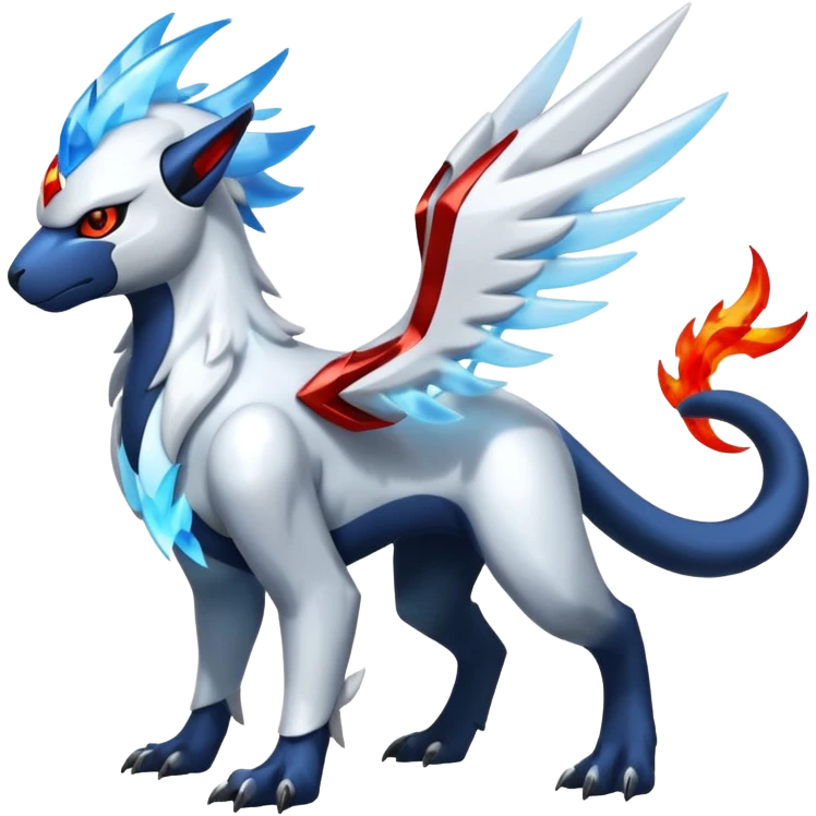 Shiny Futuristic Absol-Luxray-Reshiram-Kyurem-fusion, full body emoji
