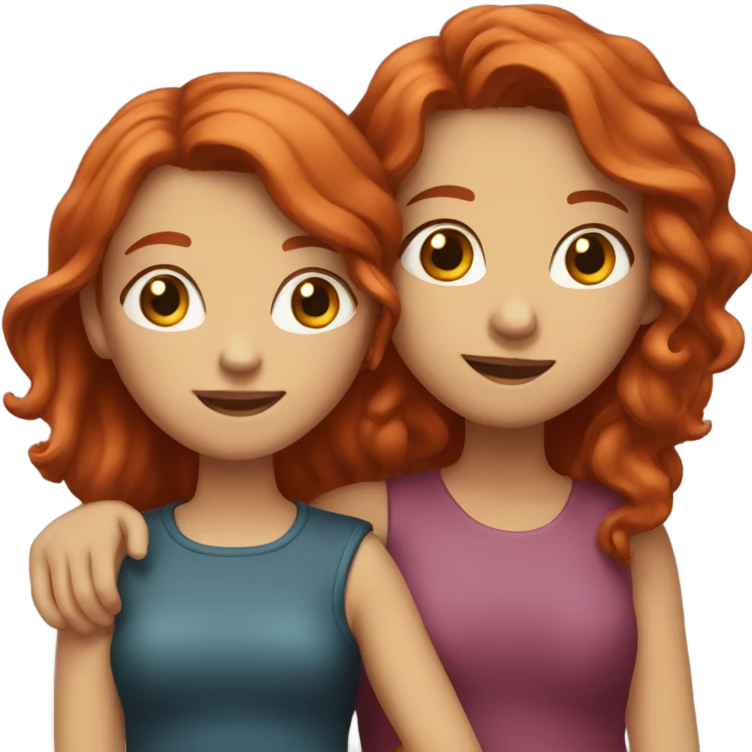 One red head sister and one brunette sister hugging emoji