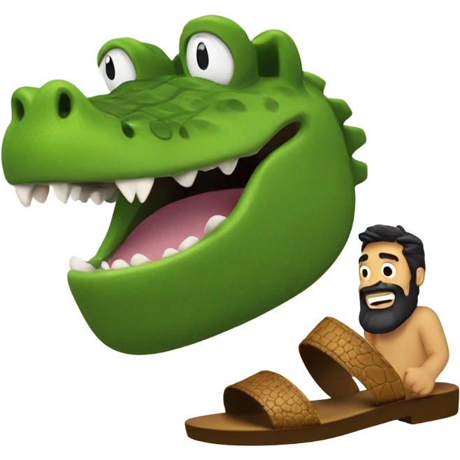 A croc sandal yelling at a guy with a small beard emoji