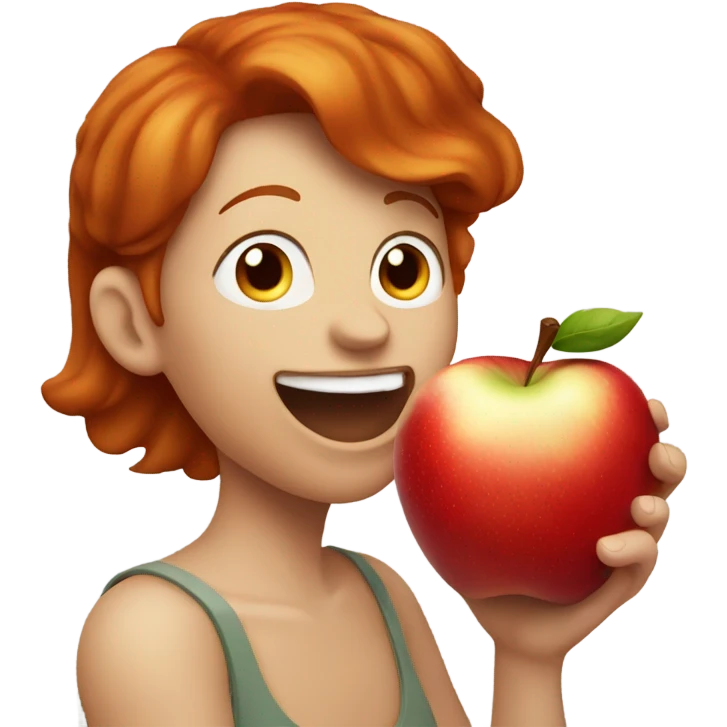 Juicy apple bite from a redhead emoji