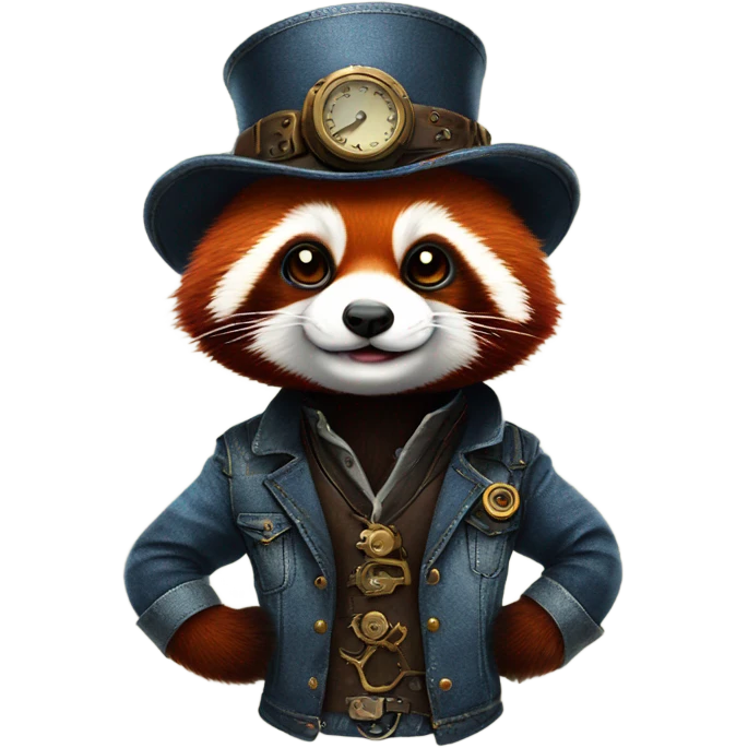 Red panda in a steampunk denim suit emoji