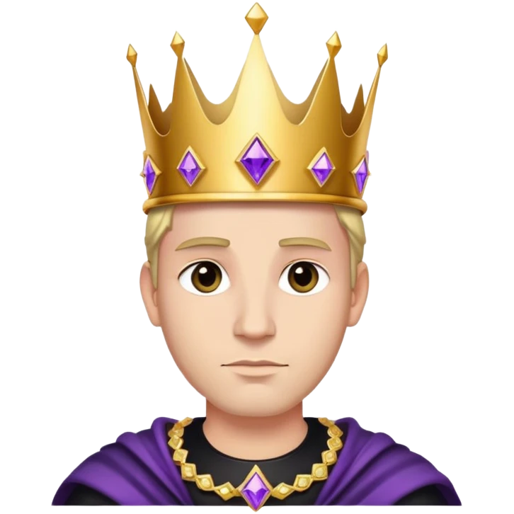 King, golden crown, black clothes, purple diamonds  emoji
