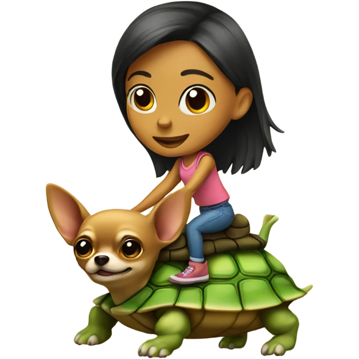 Girl Chihuahua riding a turtle emoji