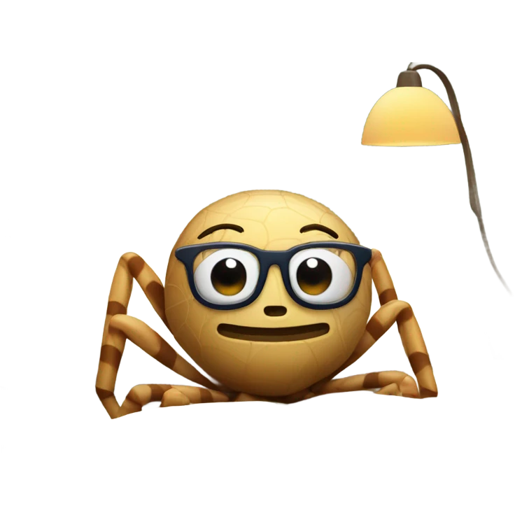 Spider laying in bed with pajamas and reading glasses emoji