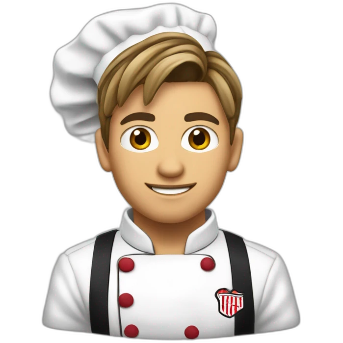 Cara de adolescente chef hincha de River Plate con pelo castaño y algunos pocos reflejos rubios emoji