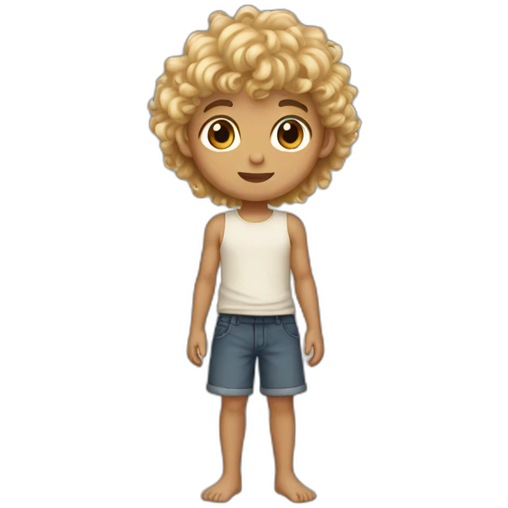 a boy with light brown skin, brown eyes and long blonde curly hair with bangs emoji