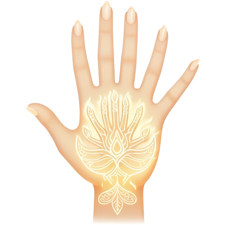 ethereal glowing hand with intricate palm lines and mystical symbols emoji